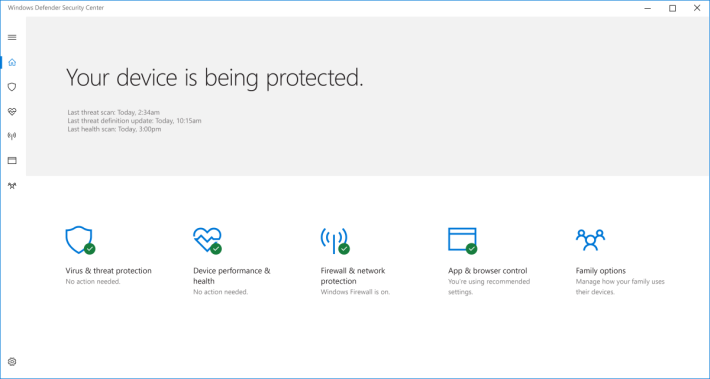 新增 Windows Defender Security Center 集中保安及隐私管理
