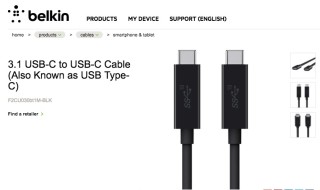 Belkin 3.1 USB-C to USB-C 传输线，传输速度10Gbps，最大供电功率60W。