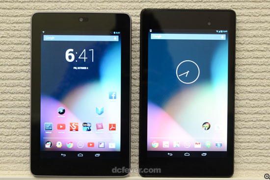 Nexus 7 两代机身较窄，手感比一代更好 (左为一代、加为二代)