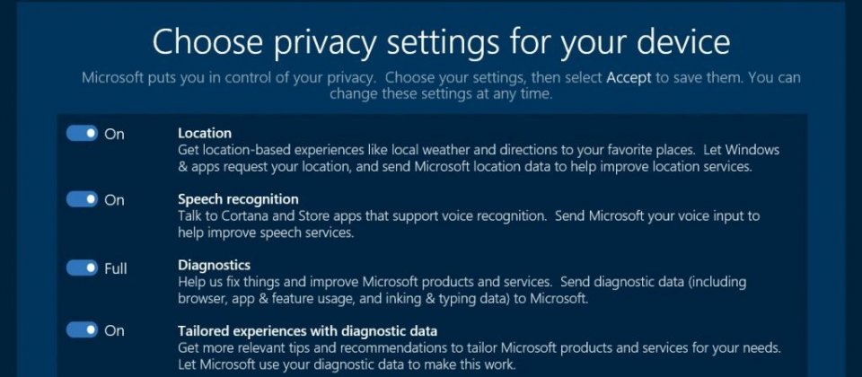 今年4月的Windows 10 Creators Update将提供新的隐私设定界面,取代现有的精简设定,展示重要用户隐私设定。