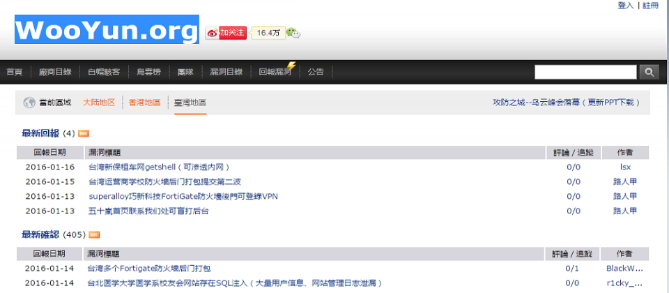 从去年开始,在中国漏洞通报平台乌云上的台湾地区的资讯中,看到有陆续有许多台湾企业系统、网站漏洞揭露的讯息,但是,仍有不少企业面对这样的漏洞通报,抱持否定态度。