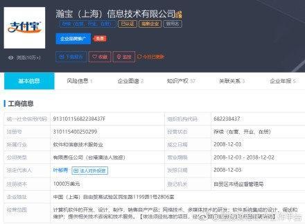 支付宝公司改名为瀚宝 法人代表由马云变更为叶郁青