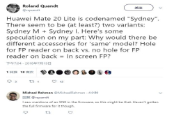 华为Mate20Lite曝光：有两个版本 分别采用后置/屏幕指纹