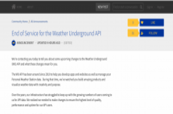 WeatherUnderground API：WeatherUnderground年底将停止气象API服务