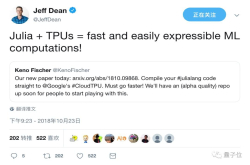 谷歌云TPU上可以用Julia啦 0.23秒跑100张图片 JeffDean点赞推荐