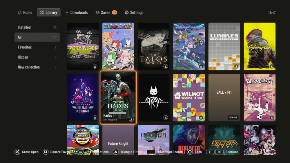Playden 在 PS5 上的 Steam 游戏库界面